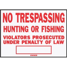 No Trespassing  Hunting  Sign, Red  White Aluminum, 10 x 14-In. Fashion